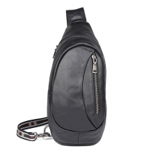 OEM ODM design good quality black leather chest bag real leather sport bag for men