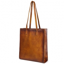 Hot selling OEM design vintage brown shoulder bag cow hide leather women tote bag