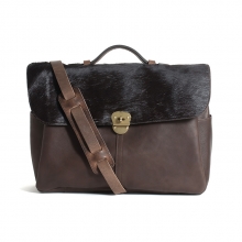 Luxury design brown leather with black fur messenger bag for fashion men