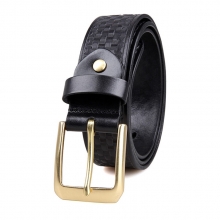 Hot selling embossed pattern vegetable tanned leather belt with pure copper buckle for men