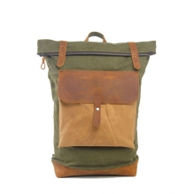 European vintage style waxed canvas and leather backpack satchel for men