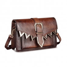 Factory price custom design vintage brown leather women purse real leather ladies handbags